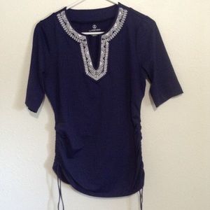 LANDS END | Boho Rash Guard S Navy Whote Modest